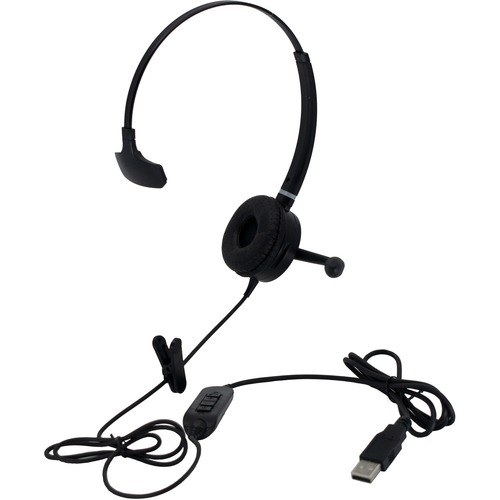 Headset, w/Microphone, USB, Single Ear, Noise-Canceling, 40mm, Black