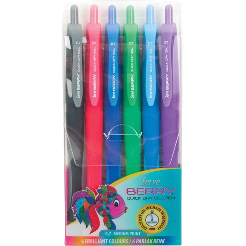 Pen, Gel, Retractable, 0.7mm, Black/Beige/Red/Dark Blue/Peach/Green 6/PK