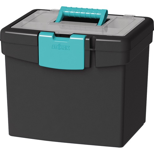 File Storage Box, 10-9/10" W x 13-1/4" D x 11" H, Black/Teal