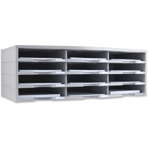 Organizer, 12 Compartments, Plastic, 14-1/8"x31-1/8"x10-1/2", Gray