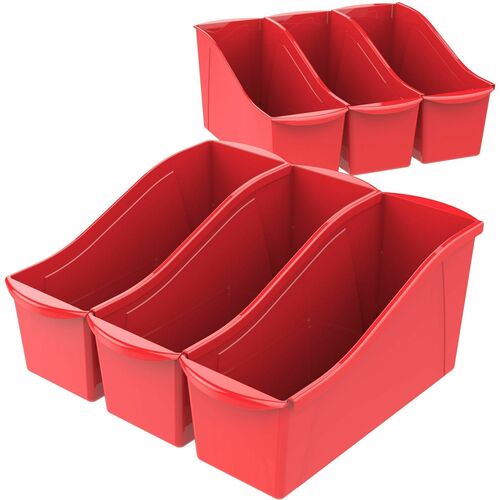 Interlocking Book Bins, 5-3/10"Wx14-3/10"Lx7"H, Red 6/CT