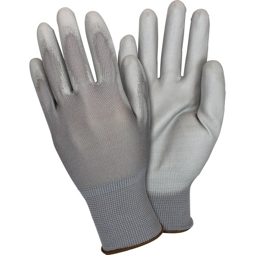 Gloves, PU-Coated, Nylon Knit, Small, Gray