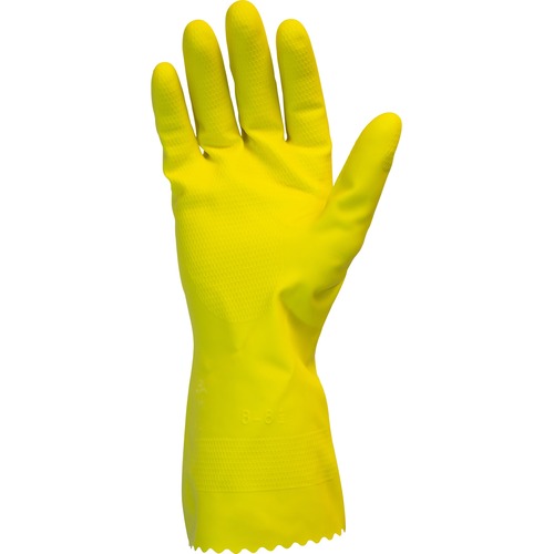 Gloves, Flock-Lined, Latex, Medium, 18 Mil, 12" Long, Yellow 12/DZ