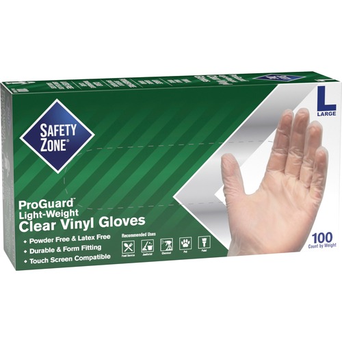 Gloves, Powder-Free, Vinyl, 9-1/4" L, Large, Clear, 100/BX Per Carton 10/CT