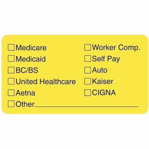 Insurance Labels, For Medical Office, 3-1/4" x 1-3/4", Yellow 250/RL