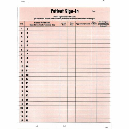 Form, Sign-In, Patient, Pink 125/PK