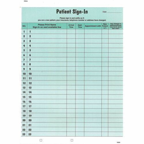 Form, Sign-In, Patient, Green 125/PK