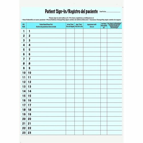 Form, Sign-In, Patient, Bilingual 125/PK