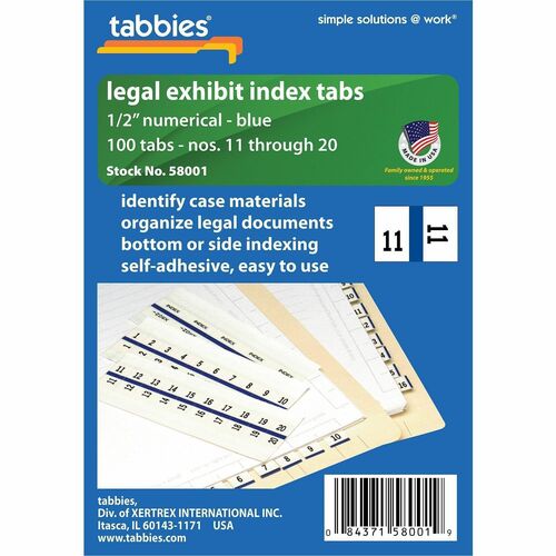 Legal Index Tabs, 11-20, Blue Edge 100/PK