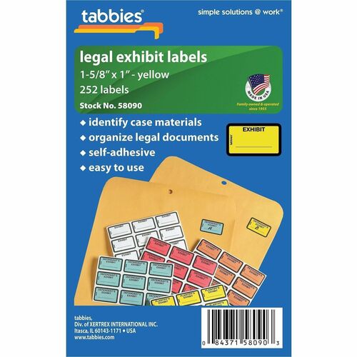 Legal Exhibit Labels, "Exhibit", 1-5/8" x 1", Yellow 252/PK