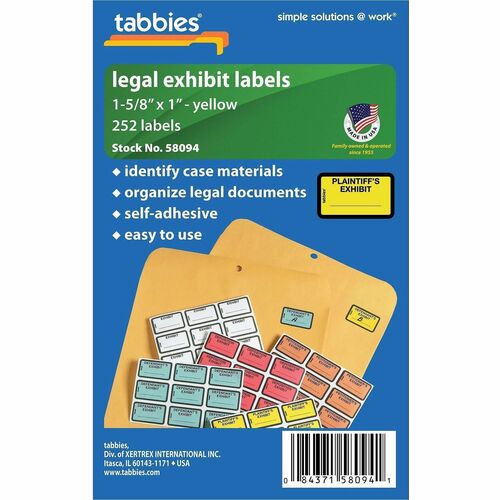 Legal Exhibit Labels, "Plaintiff's", 1-5/8"x1", Yellow 252/PK