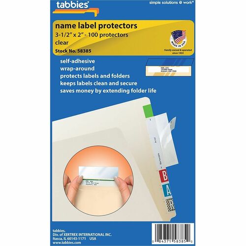 Self Adhesive Label/File Protectors, 3-1/2" x 2", Clear, 100/PK Per Box 5/BX
