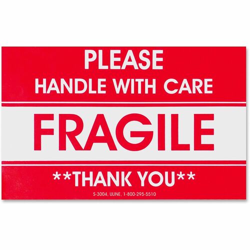 Shipping Label, Fragile, 3"x5", Red/White 500/RL