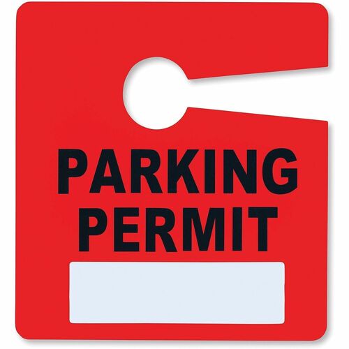 Parking Permit, Reusable, 2-4/5" Wx 3" H, Red 50/PK