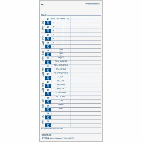 Card, Time, Weekly, One Side, 4x9 100/PK
