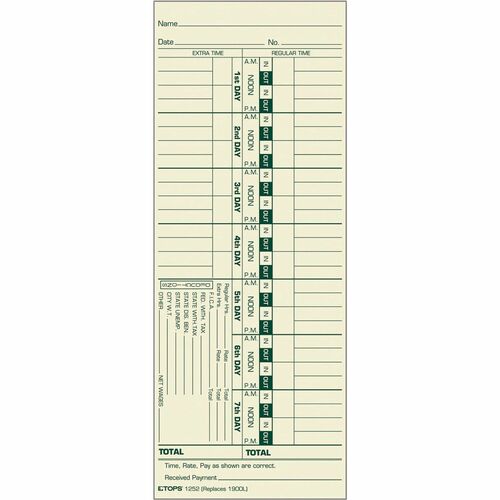 Form, Time, Card, Week, 3-3/8x8.2 500/BX