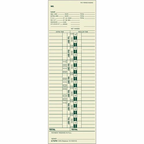 Card, Time, Weekly, 1 Sided, #150 500/BX