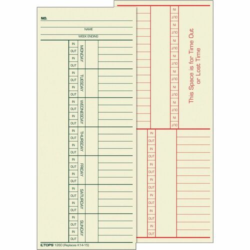 Card, Time, Weekly, 3.37 X 8.25 500/BX