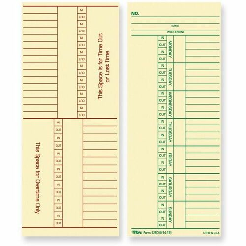 Time Cards, 143 lb., Named Days, 3-3/8" x 8-1/4" 100/PK
