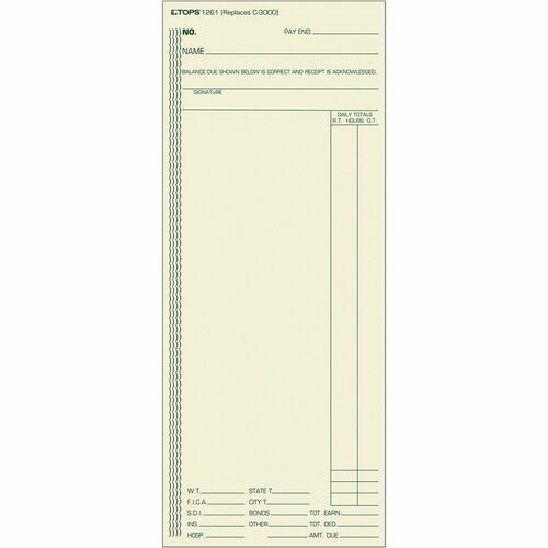 Form, Time, Card, Work, 3-3/8" x 8.2 500/BX