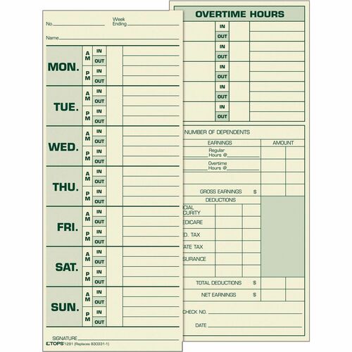 Form, Time Card, 3.5 x 8.5 500/BX