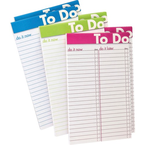 To Do List Notepad, 5" x 8", 50 Sheets, Color Ruled, Assorted 6/PK