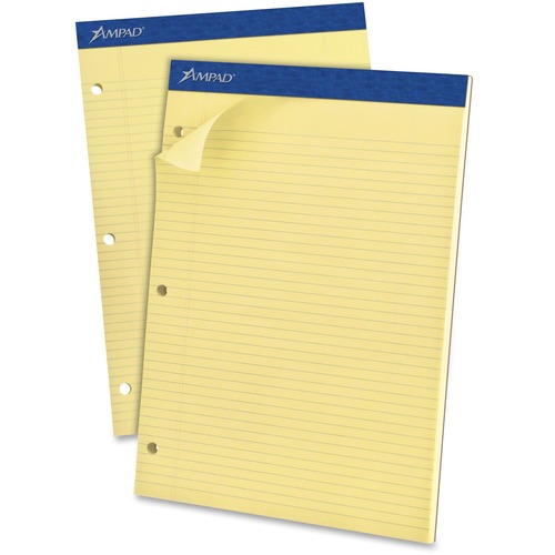 Writing Pad, 8" x 11", Canary, 3 Hole Punch 100 Sheets