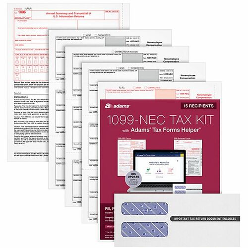 Tax Forms, 1099-NEC/1096, 5-Part, with 15 Envelopes, White 15/PK
