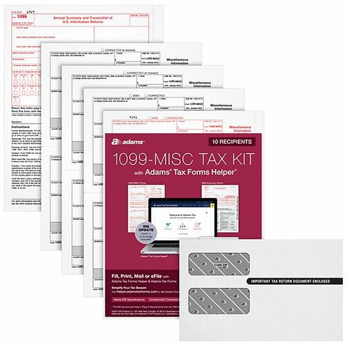 Tax Forms, 1099-MISC/1096, 5-Part, With 10 Envelopes, White 10/PK