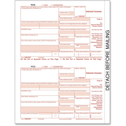Adams 1099-Int Tax Forms for 24 Recipients 24/PK