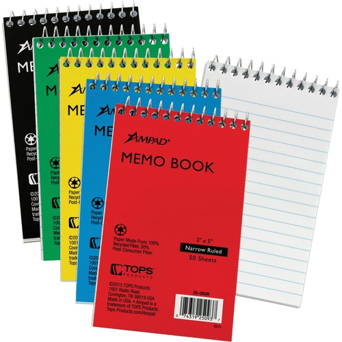 Book, Memo, Spiral, 3x5, Bright 5/BD