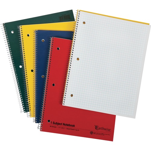 Wirebound Notebook, Quad Ruled, 3-Hole, 8-1/2" x 11", 80 Sheets, Assorted