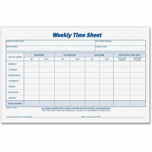 Form, Timesheet, Weekly, 5.5x8.5 200/PK