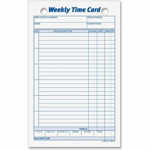 Form, Time Card, Week, 4.25x6.75 100/PK