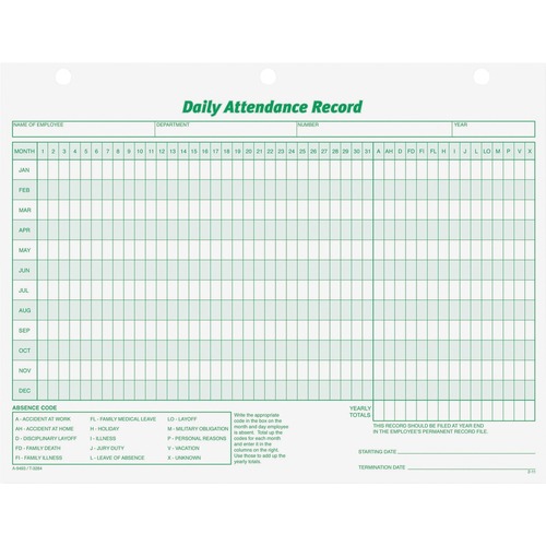 Form, Daily Attend Record 50/PK