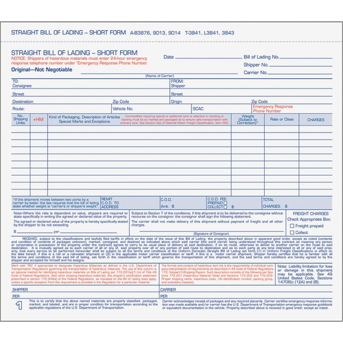 Form, Bill of Lading, 3 Part, 8.5 X 7 50/PK