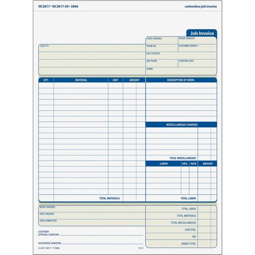 Form, Job Invoice, 3-Part 50/PK