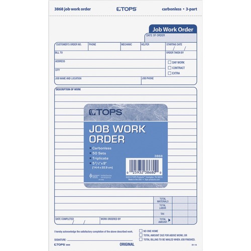 Form, Job Work Order, 3-Part 50/PK