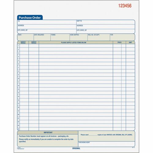 Form, Purchase Order, 2 Part, 8 x 10.2