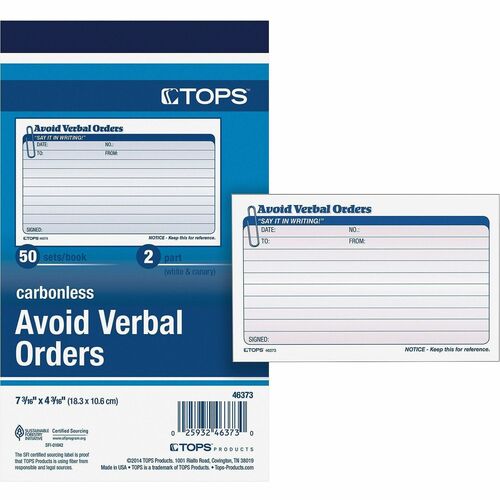 Book, Avoid Verb Orders, 2-Part, Carbonless