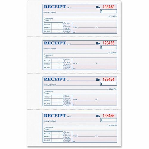 Book, Receipt, 3 Point, 4 Per Page