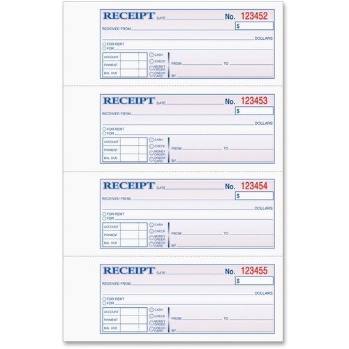 Book, Receipt, 2 Part, 4 Per Page