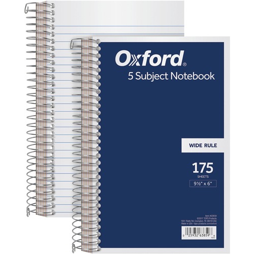 5-Subject Notebook, Wirebound, 175 Sheets, 9-1/2" x 6", Navy/We