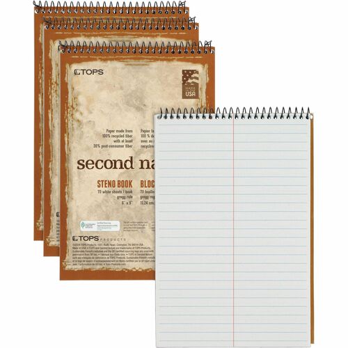 Book, Steno, 6x9, Greg, 70 Sheets, White 4/PK