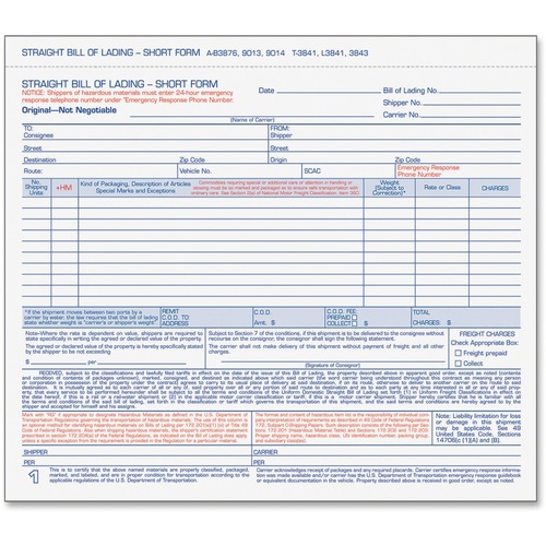 Bill of Lading, 3-Part, Bulk Pack 250/BX