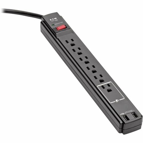 Surge, 6 Outlet, 2 USB, Black