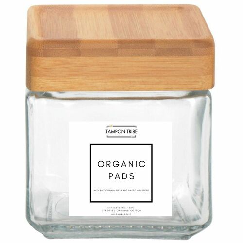 Jars, Feminine Pads, Panty Liners, Glass, Bamboo Lids 4/CT