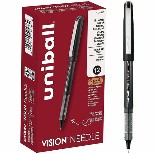 Pen, UB, Vision, Needle, 0.5, Black 12/DZ