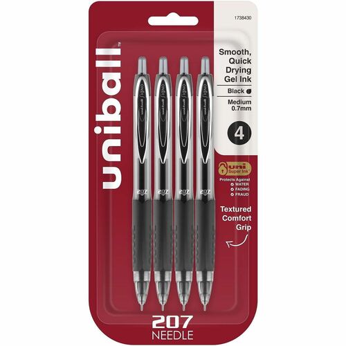 Pen, Gel, 207 Needle, 0.7 Millimeter, Black 4/PK