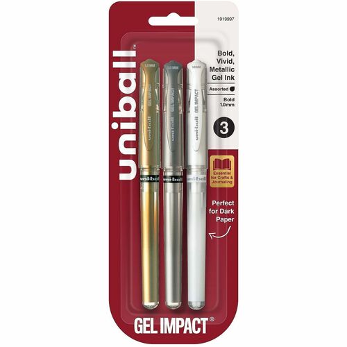 Pen, Gel, Impact, 1.0 Millimeter, Metallic 3/PK